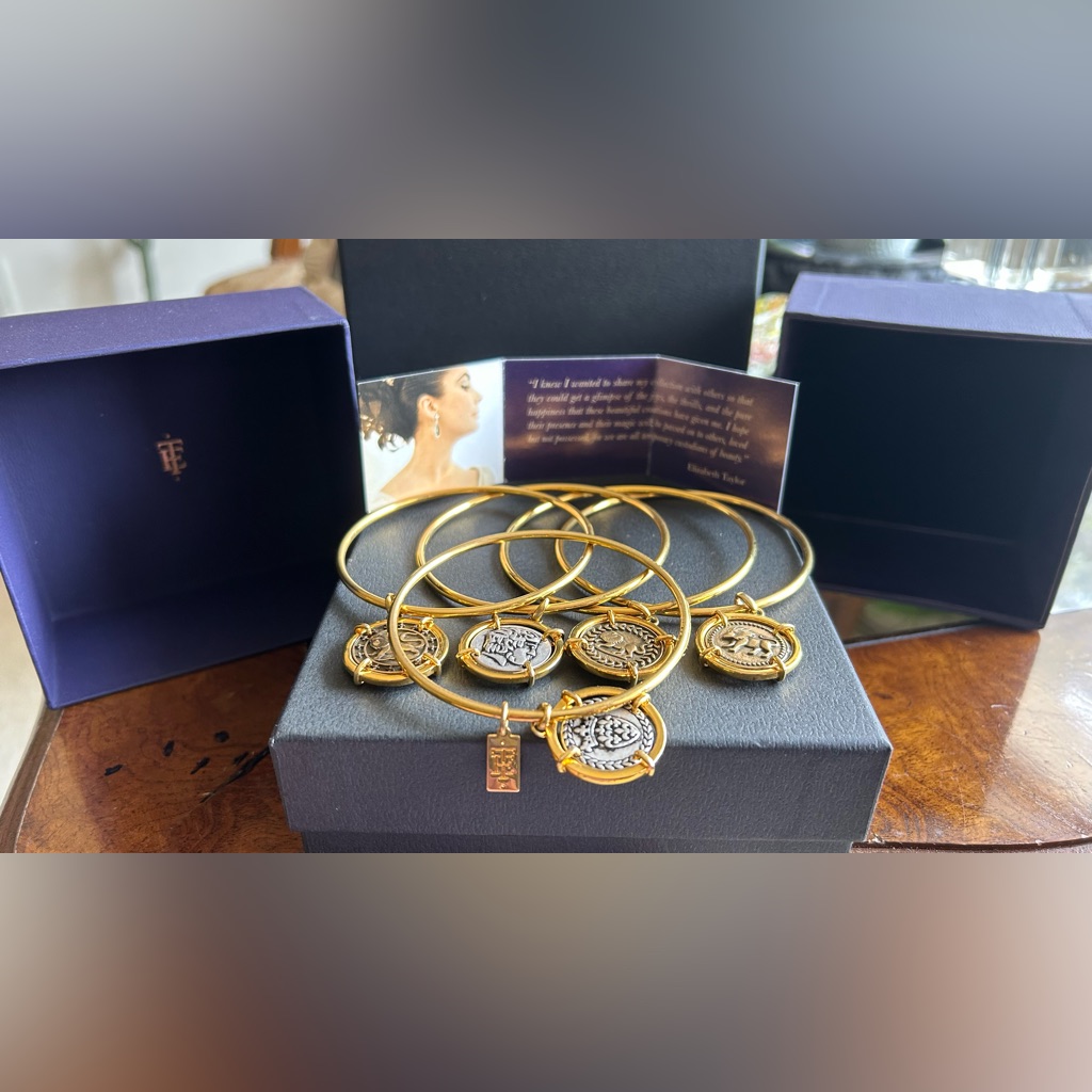 Elizabeth Taylor 5 Bangles With Charms, The Whole Set. Brand New!